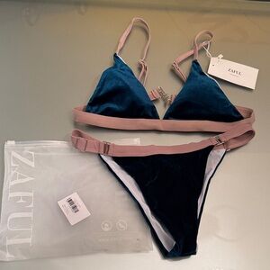 Zaful Velvet Navy and Blush Bikini Set